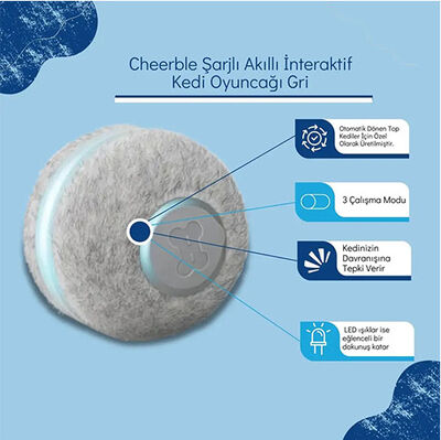 Cheerble Şarjlı Akıllı İneraktif Kedi Oyun Topu - Gri 4 Cm