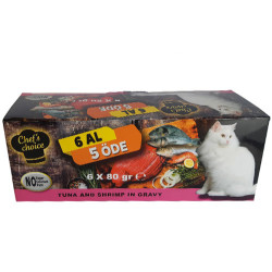 Chefs Choice Ton Balıklı Etli Karidesli Soslu Tahılsız Kedi Konservesi 80 Gr - 6 Al 5 Öde - Chefs Choice