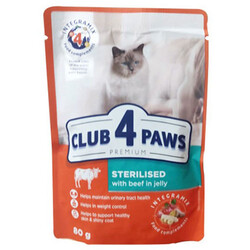 Club4Paws - Club4Paws Pouch Sterilised Dana Etli Kısırlaştırılmış Kedi Yaş Maması 80 Gr