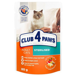Club4Paws - Club4Paws Pouch Sterilised Tavuk Etli Kısırlaştırılmış Kedi Yaş Maması 80 Gr