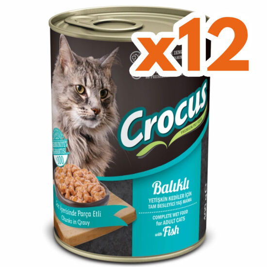 Crocus Balıklı Sos İçinde Parça Etli Kedi Konservesi 400 Gr x 12 Adet - 1