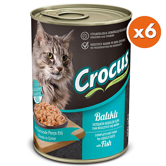 Crocus Balıklı Sos İçinde Parça Etli Kedi Konservesi 400 Gr x 6 Adet - 1