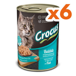 Crocus - Crocus Balıklı Sos İçinde Parça Etli Kedi Konservesi 400 Gr x 6 Adet