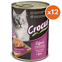Crocus Ciğerli Sos İçinde Parça Etli Kedi Konservesi 400 Gr x 12 Adet - Crocus