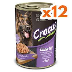 Crocus - Crocus Dana Etli Sos İçinde Parça Etli Köpek Konservesi 400 Gr x 12 Adet