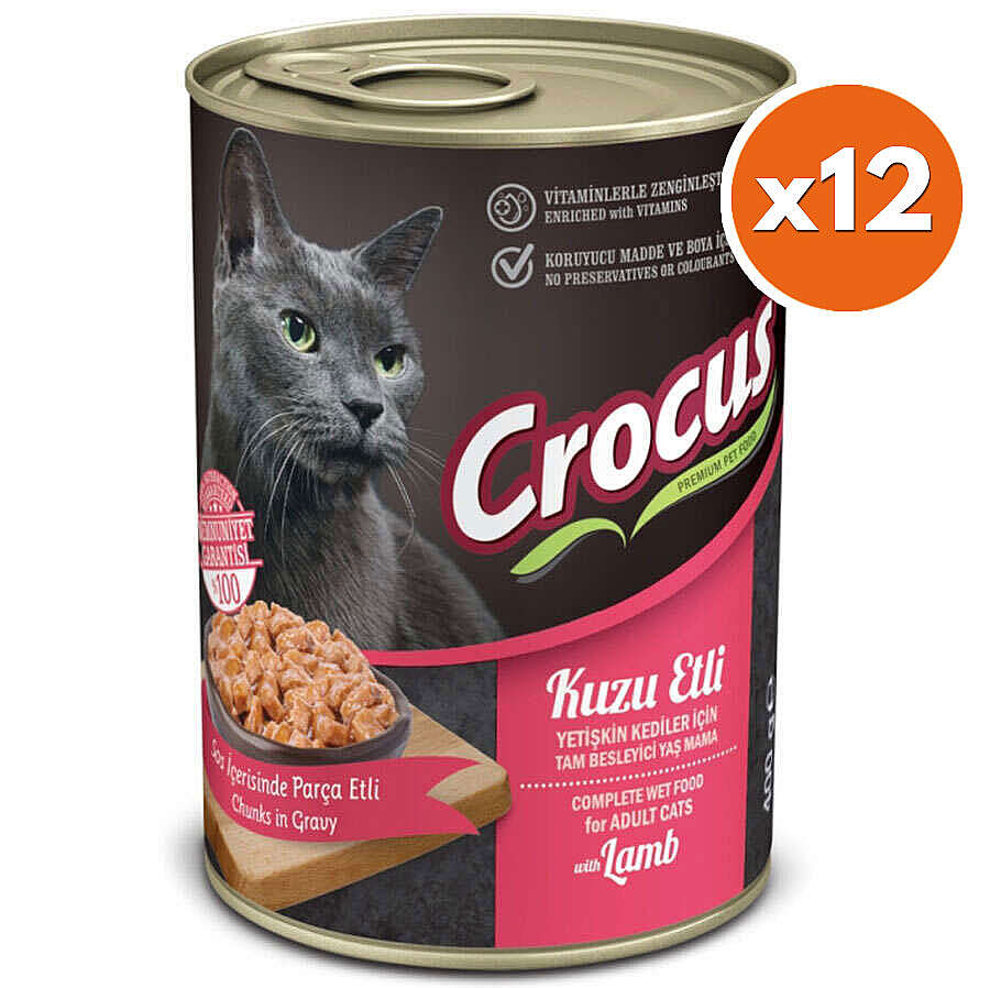 Crocus Kuzu Etli Sos İçinde Parça Etli Kedi Konservesi 400 Gr x 12 Adet