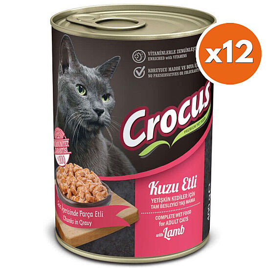 Crocus Kuzu Etli Sos İçinde Parça Etli Kedi Konservesi 400 Gr x 12 Adet - 1