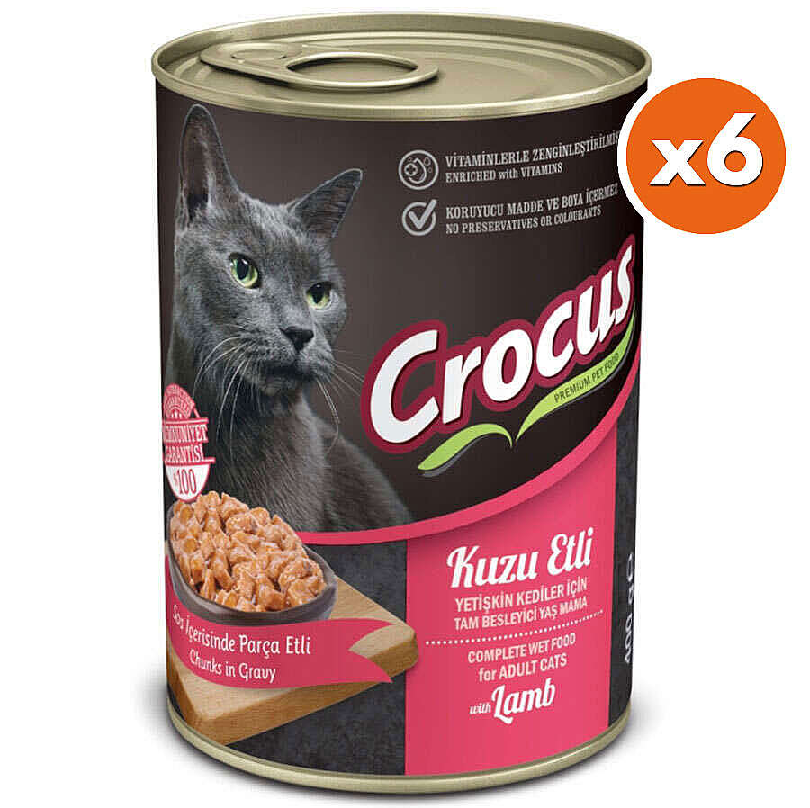 Crocus Kuzu Etli Sos İçinde Parça Etli Kedi Konservesi 400 Gr x 6 Adet