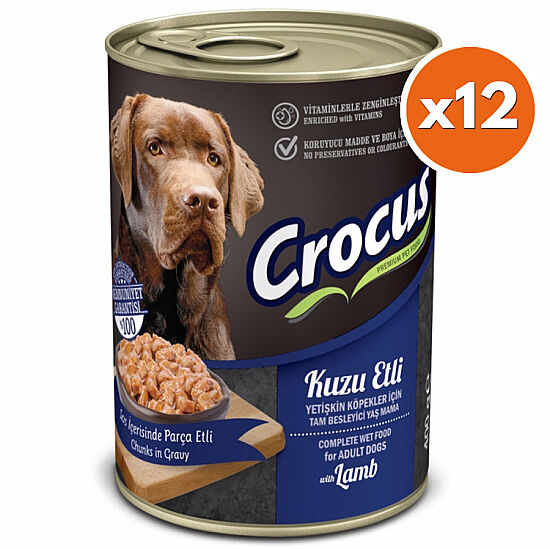 Crocus Kuzu Etli Sos İçinde Parça Etli Köpek Konservesi 400 Gr x 12 Adet - 1