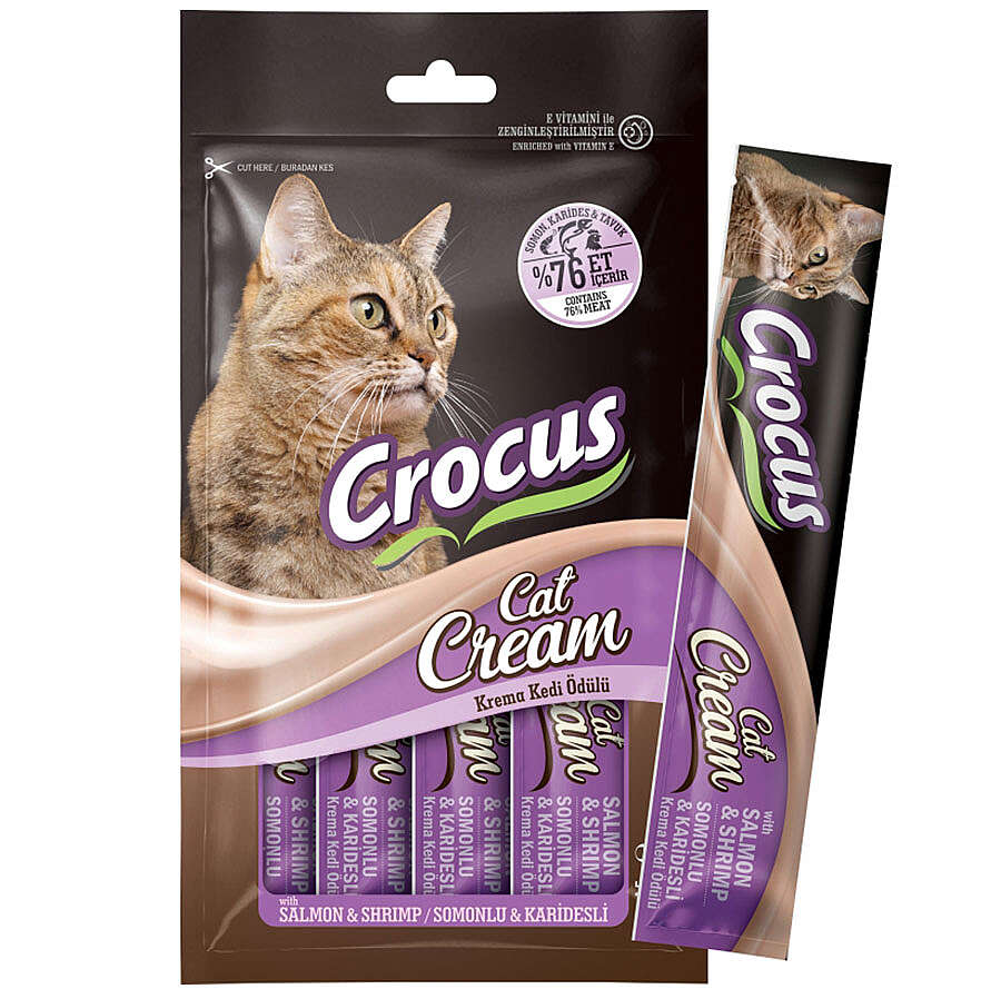 Crocus Somon ve Karides Krema Ek Besin Takviyesi Kedi Ödülü 4x15 Gr