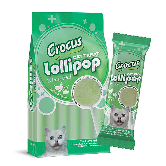 Crocus Tavuklu ve Kedi Çimli Kedi Lolipopu 10 x 1,4 Gr (Toplam 14 Gr) - 1