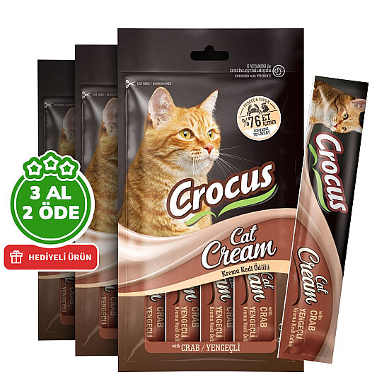 Crocus Yengeçli Krema Ek Besin Takviyesi Kedi Ödülü 4x15 Gr - 3 Al 2 Öde - 1