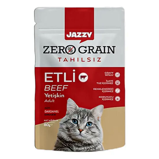 Dardanel Jazzy Zero Grain Dana Etli Tahılsız Kedi Yaş Maması 80 Gr - 1