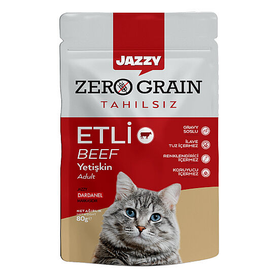 Dardanel Jazzy Pouch Zero Grain Dana Etli Tahılsız Kedi Yaş Maması 80 Gr - 1