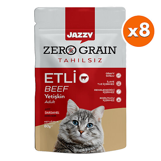 Dardanel Jazzy Pouch Zero Grain Dana Etli Tahılsız Kedi Yaş Maması 80 Gr x 8 Adet - 1