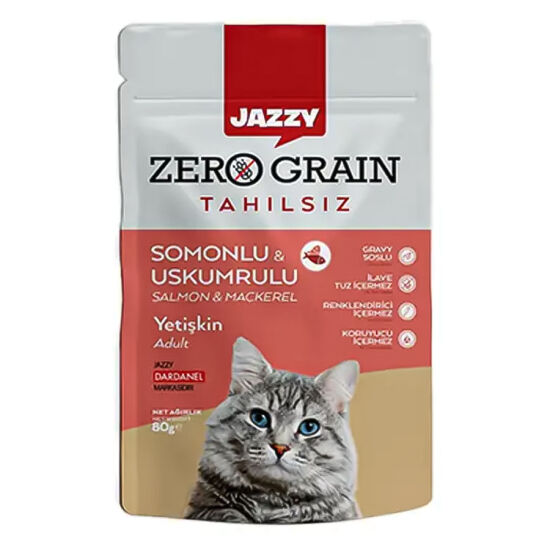 Dardanel Jazzy Zero Grain Somonlu ve Uskumrulu Tahılsız Kedi Yaş Maması 80 Gr - 1