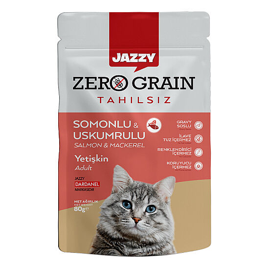 Dardanel Jazzy Pouch Zero Grain Somonlu ve Uskumrulu Tahılsız Kedi Yaş Maması 80 Gr x 8 Adet - 2