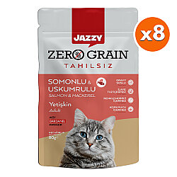Dardanel Jazzy Pouch Zero Grain Somonlu ve Uskumrulu Tahılsız Kedi Yaş Maması 80 Gr x 8 Adet - Dardanel