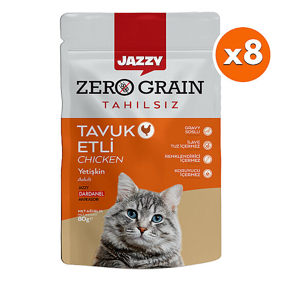 Dardanel Jazzy Pouch Zero Grain Tavuklu Tahılsız Kedi Yaş Maması 80 Gr x 8 Adet - 1