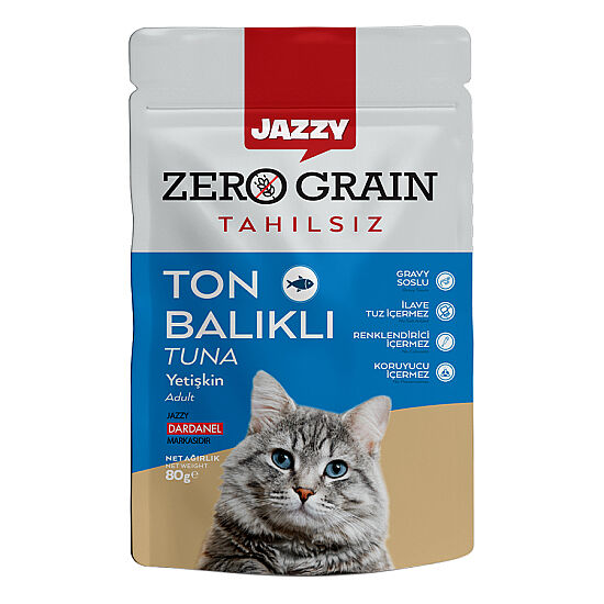 Dardanel Jazzy Pouch Zero Grain Ton Balıklı Tahılsız Kedi Yaş Maması 80 Gr x 8 Adet - 2
