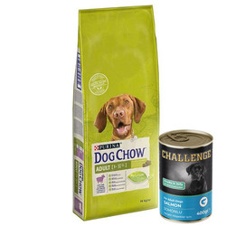 Dog Chow - Dog Chow Kuzu Etli Yetişkin Köpek Maması 14 Kg + 5 Adet 400 Gr Challenge Somon Konserve