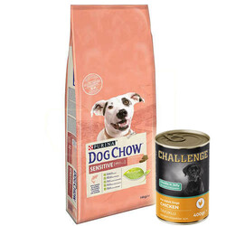 Dog Chow Somonlu Hassas Yetişkin Köpek Maması 14 Kg + 5 Adet Challenge 400 Gr Konserve - Dog Chow