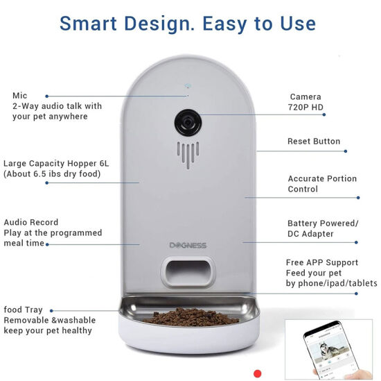 Dogness F01A Akıllı Mama Kabı HD Kameralı, Wi-Fi Bağlantılı (6 Litre) - 6