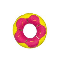 Diğer / Other - Donut Figürlü Keçe Catnip (Kedi Otlu) Kedi Oyuncağı 13 Cm - (Sarı - Fuşya)
