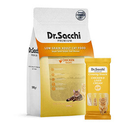 Dr.Sacchi - Dr. Sacchi Basic Tavuk Etli Kedi Maması 1 Kg + Dr Sacchi 4 lü Creamy Ödül