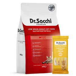 Dr.Sacchi - Dr. Sacchi Biftekli Kedi Maması 1 Kg + Dr Sacchi 4 lü Creamy Ödül