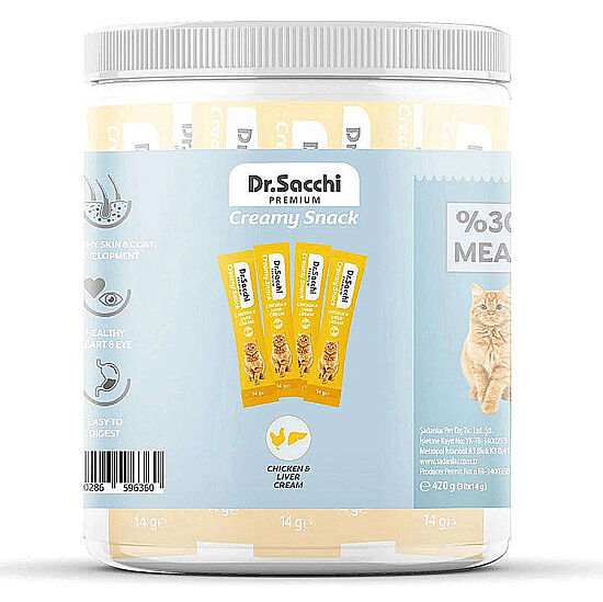 Dr. Sacchi Creamy Snack Tavuk ve Ciğerli Sıvı Kedi Ödülü 14 Gr - 30'Lu Paket - 2