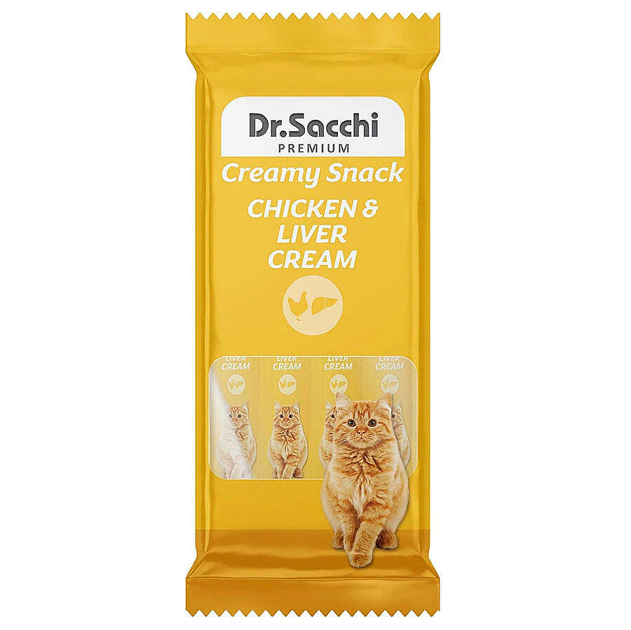 Dr. Sacchi Creamy Snack Tavuk ve Ciğerli Sıvı Kedi Ödülü 14 Gr - 4 lü Paket