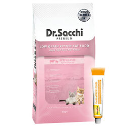 Dr. Sacchi Kitten Biftek ve Kuzu Etli Yavru Kedi Maması 10 Kg + Gimcat 20 Gr Multivitamin Paste - Dr.Sacchi