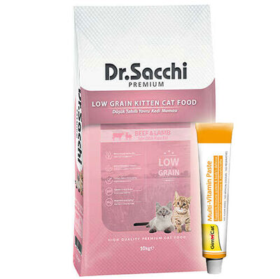 Dr. Sacchi Kitten Biftek ve Kuzu Etli Yavru Kedi Maması 10 Kg + Gimcat 20 Gr Multivitamin Paste - 1