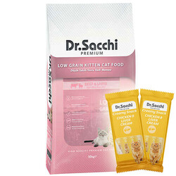 Dr.Sacchi - Dr. Sacchi Biftek ve Kuzu Etli Yavru Kedi Maması 10 Kg + 5 Adet Dr Sacchi 4 lü Creamy Ödül