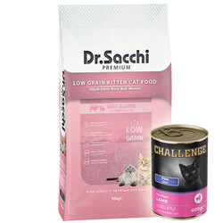 Dr.Sacchi - Dr. Sacchi Kitten Biftek ve Kuzu Etli Yavru Kedi Maması 10 Kg + 5 Adet Challenge Kitten 400 Gr Konserve