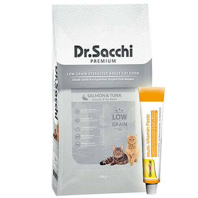 Dr. Sacchi Somon ve Ton Kısırlaştırılmış Kedi Maması 10 Kg + Gimcat 20 Gr Multivitamin Paste - 1