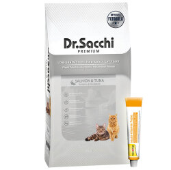 Dr. Sacchi Somon ve Ton Kısırlaştırılmış Kedi Maması 10 Kg + Gimcat 20 Gr Multivitamin Paste - Dr.Sacchi