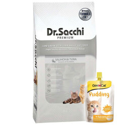 Dr. Sacchi Somon ve Ton Kısırlaştırılmış Kedi Maması 10 Kg + Gimcat Kedi Pudingi 150 Gr - Dr.Sacchi
