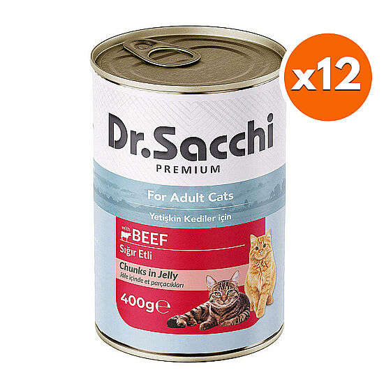 Dr. Sacchi Jöle Et Parçalı Biftek Etli Kedi Konservesi 400 Gr x 12 Adet - 1