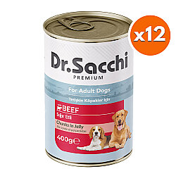 Dr. Sacchi Jöle Et Parçalı Biftek Etli Köpek Konservesi 400 Gr x 12 Adet - Dr.Sacchi