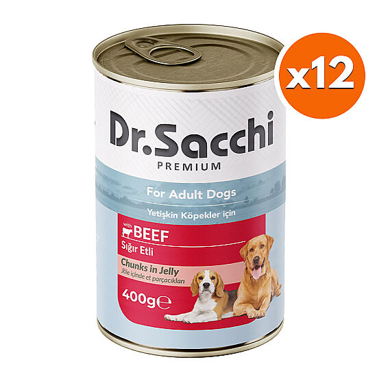 Dr. Sacchi Jöle Et Parçalı Biftek Etli Köpek Konservesi 400 Gr x 12 Adet - 1
