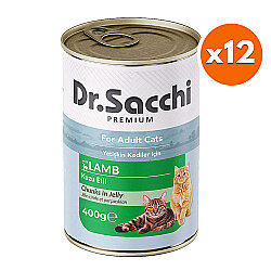 Dr. Sacchi Jöle Et Parçalı Kuzu Etli Kedi Konservesi 400 Gr x 12 Adet - Dr.Sacchi