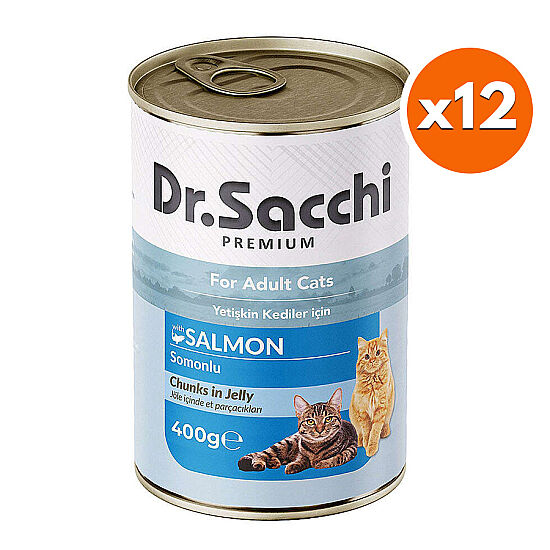Dr. Sacchi Jöle Et Parçalı Somon Balıklı Kedi Konservesi 400 Gr x 12 Adet - 1
