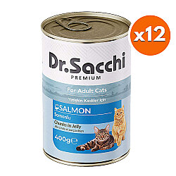 Dr. Sacchi Jöle Et Parçalı Somon Balıklı Kedi Konservesi 400 Gr x 12 Adet - Dr.Sacchi