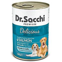 Dr. Sacchi Jöle Et Parçalı Somon Balıklı Köpek Konservesi 400 Gr x 12 Adet - 2