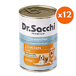 Dr. Sacchi Jöle Et Parçalı Tavuk Etli Köpek Konservesi 400 Gr x 12 Adet - Dr.Sacchi