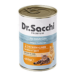 Dr. Sacchi Jöle Et Parçalı Tavuk Etli ve Ciğerli Kedi Konservesi 400 Gr - Dr.Sacchi