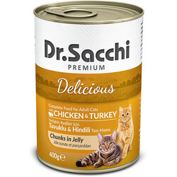 Dr.Sacchi - Dr. Sacchi Jöle Et Parçalı Tavuk ve Hindi Etli Kedi Konservesi 400 Gr