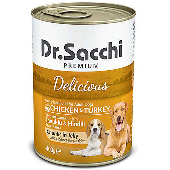 Dr. Sacchi Jöle Et Parçalı Tavuk ve Hindi Etli Köpek Konservesi 400 Gr x 12 Adet - 2